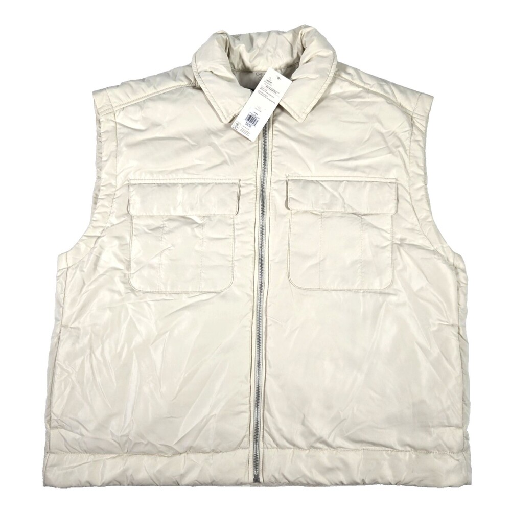 Calia Vest Women Size Large Pure Cream White Full Zip Sleeveless Vest New